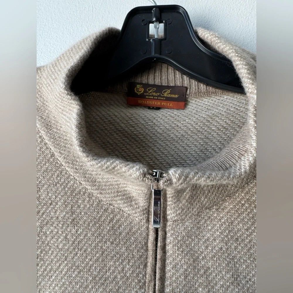 Loro Piana Roadster Pull 100% Cashmere Tan Half Zip-Up Sweater